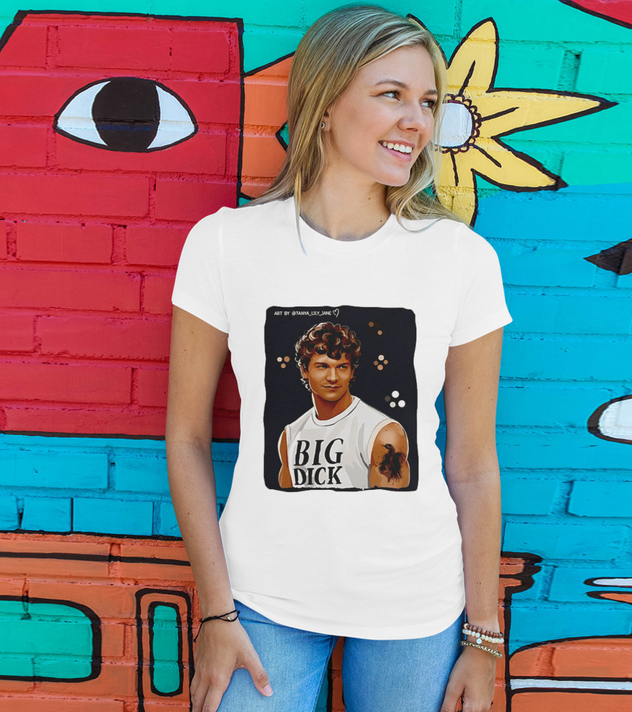 Tanya Lily Jane Big Dick Art Featuring Curly Haired Man T-Shirt