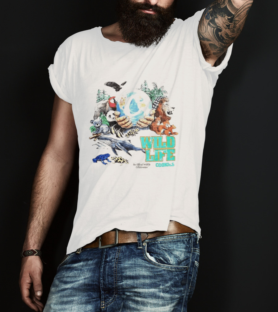Cookies Wild Life An Official Wildlife Collaboration Hands Holding Globe Earth Animals T-Shirt