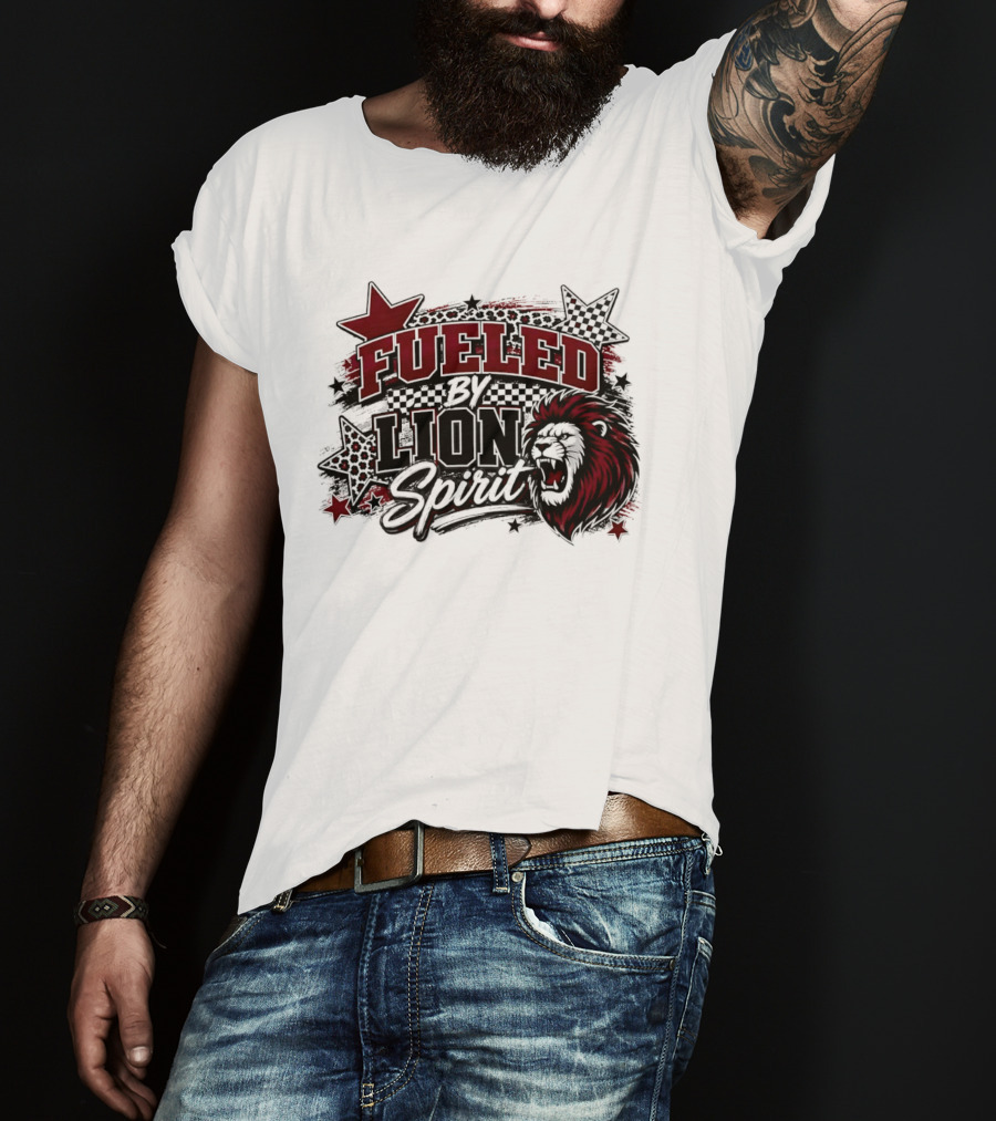 Fueled By Lion Spirit Roaring Head Leopard Patterned Stars Dynamic Energy T-Shirt