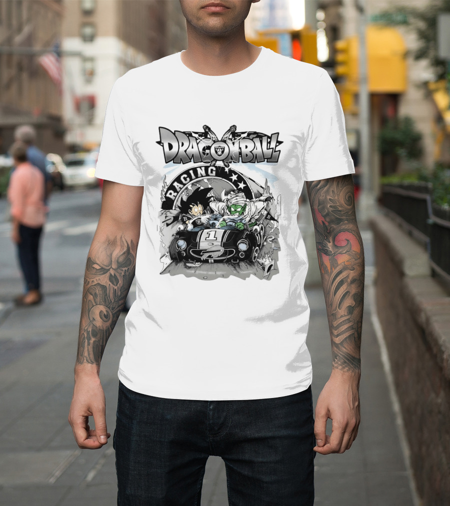 Las Vegas Raiders Dragon Ball Racing Goku Piccolo Driving Black Car Cartoon Raiders NFL T-Shirt