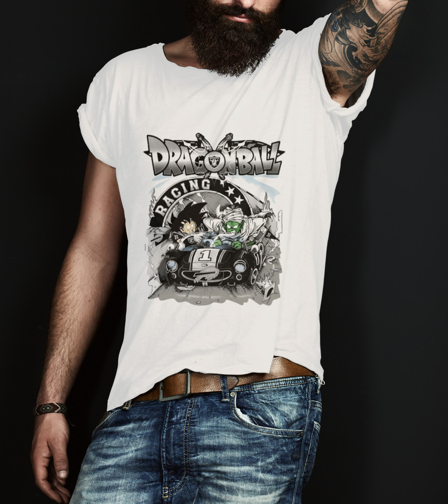 Las Vegas Raiders Dragon Ball Racing Goku Piccolo Driving Black Car Cartoon Raiders NFL T-Shirt