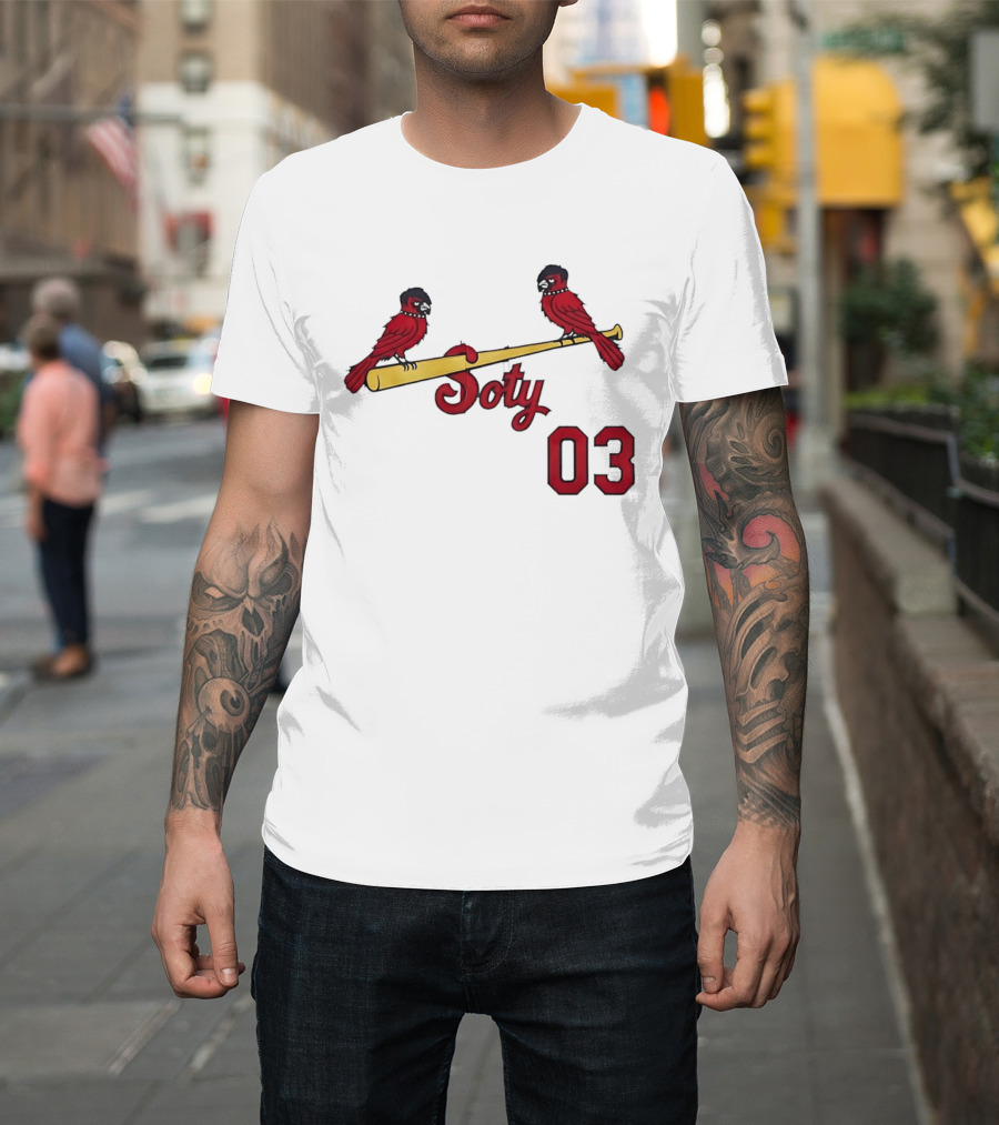 Soty 03 St Louis Cardinals Cartoon Emo Birds On Baseball Bat T-Shirt