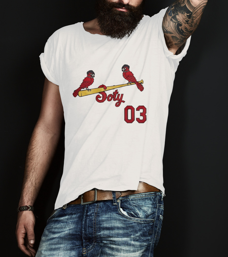 Soty 03 St Louis Cardinals Cartoon Emo Birds On Baseball Bat T-Shirt