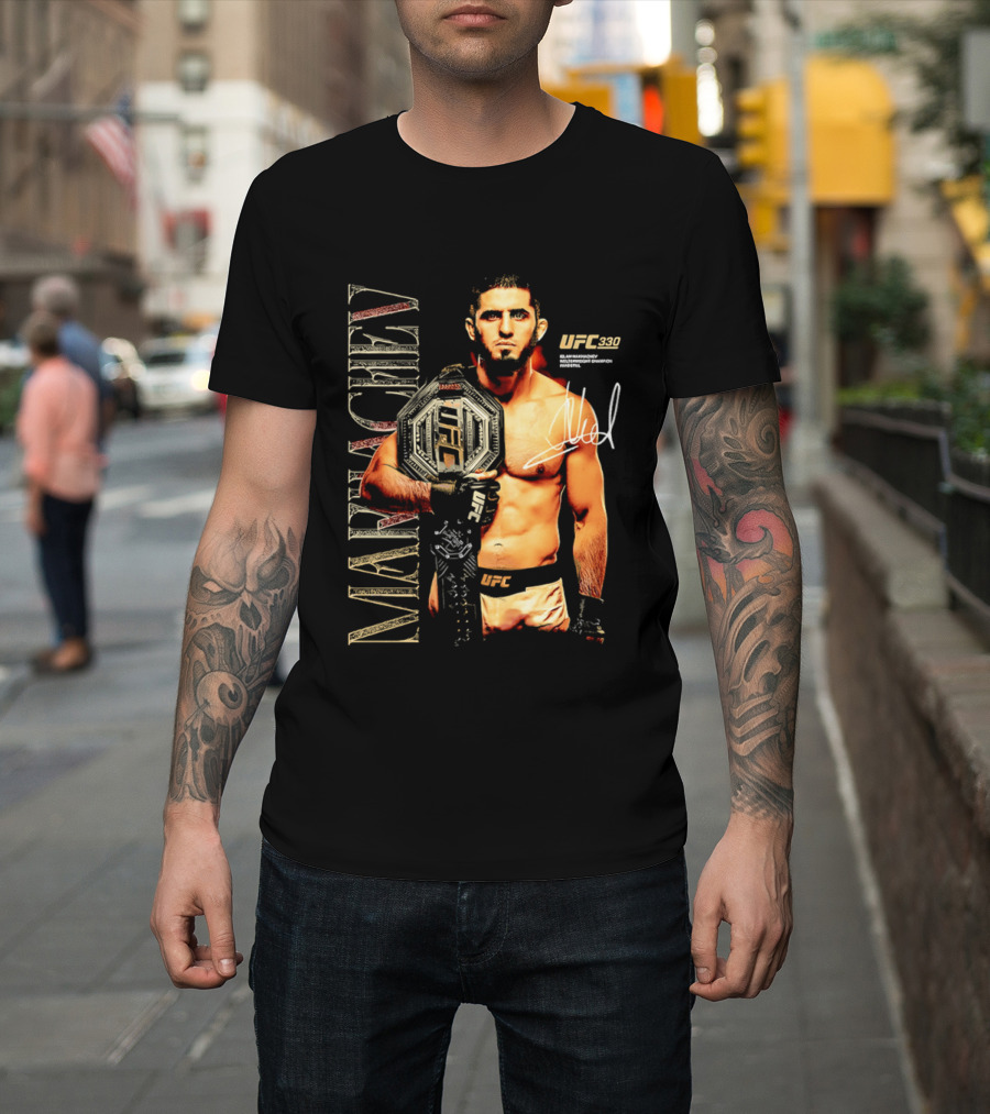 Islam Makhachev UFC Champion Signature Autograph Belt T-Shirt