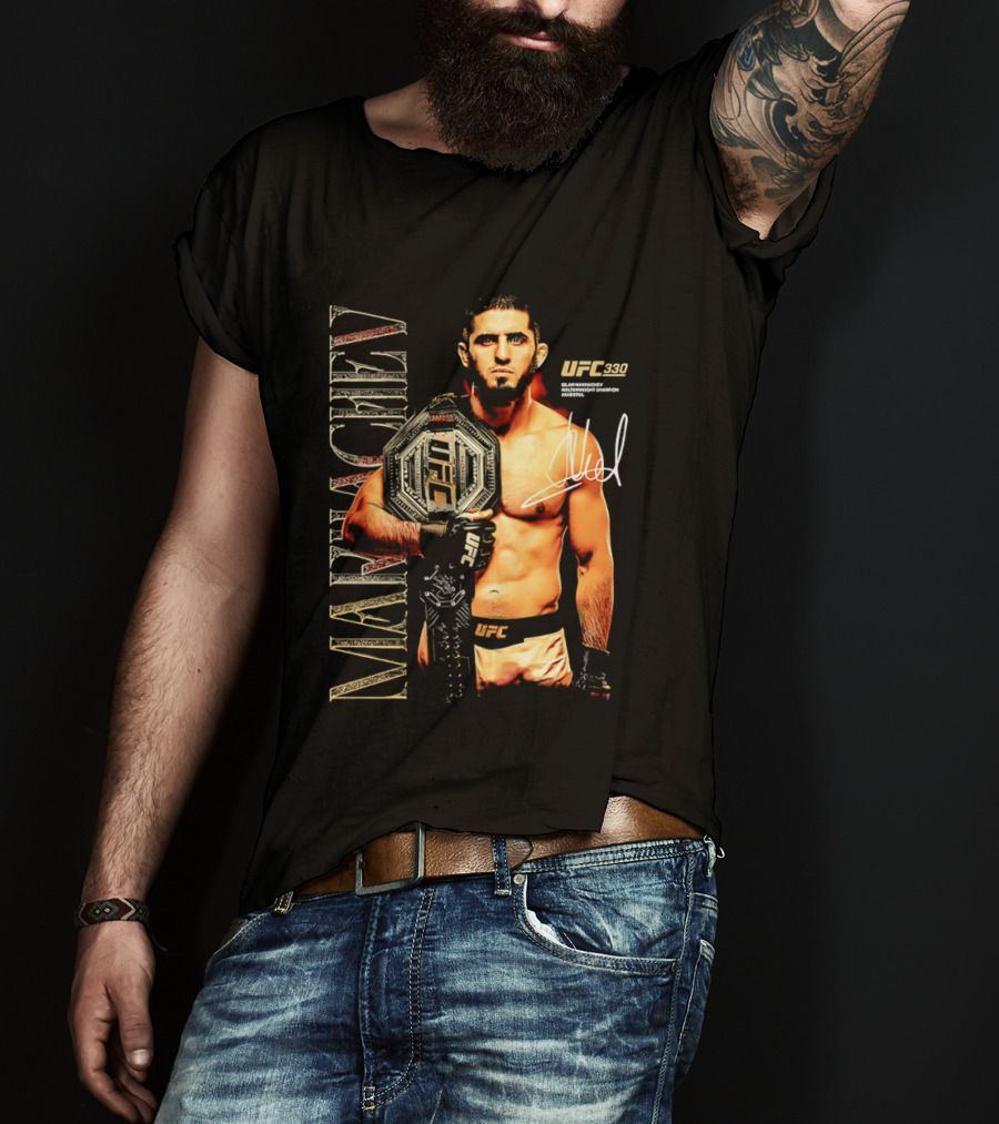Islam Makhachev UFC Champion Signature Autograph Belt T-Shirt