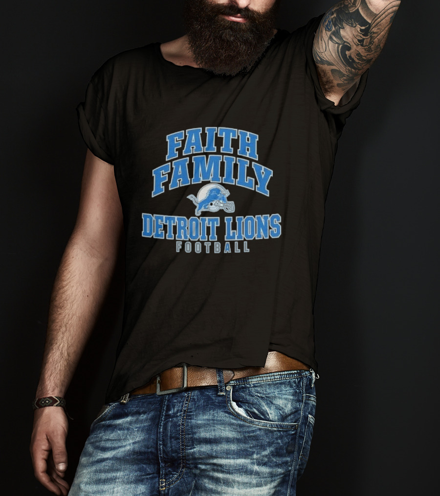 Faith Family Detroit Lions Football Helmet Silver Arc T-Shirt