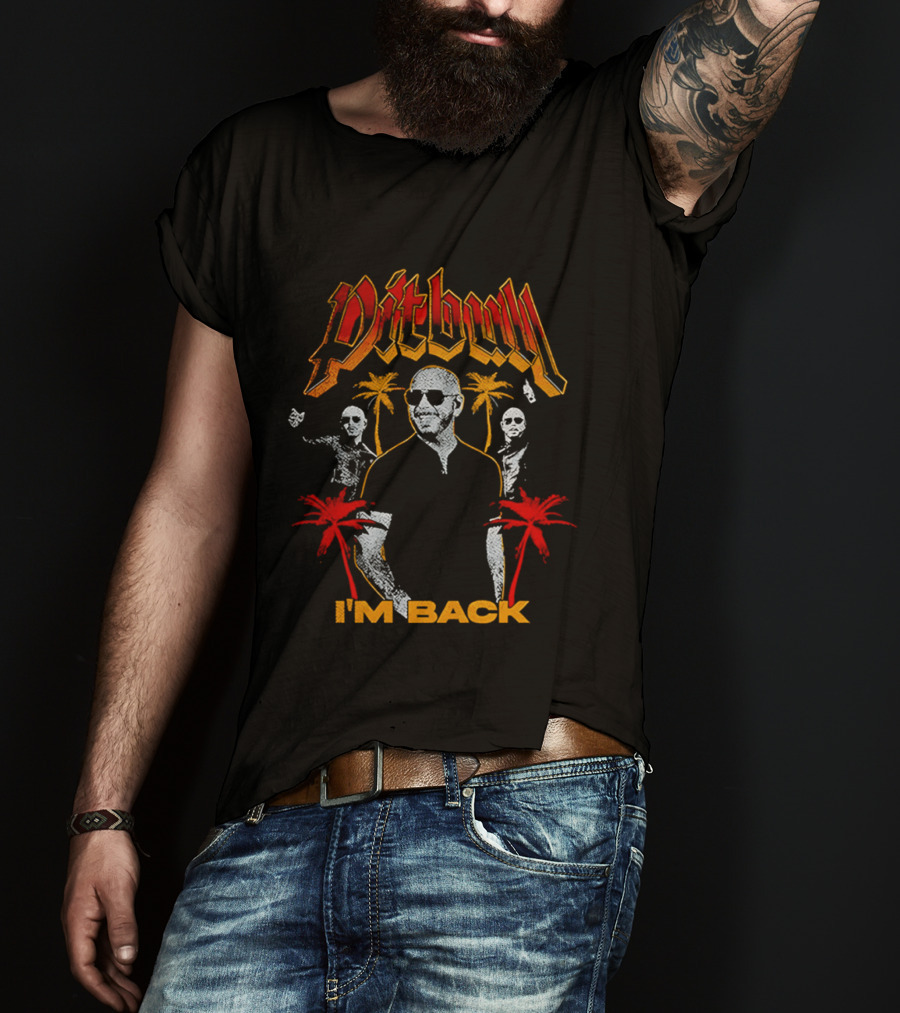 Pitbull I'M Back With Red And Orange Palm Trees T-Shirt
