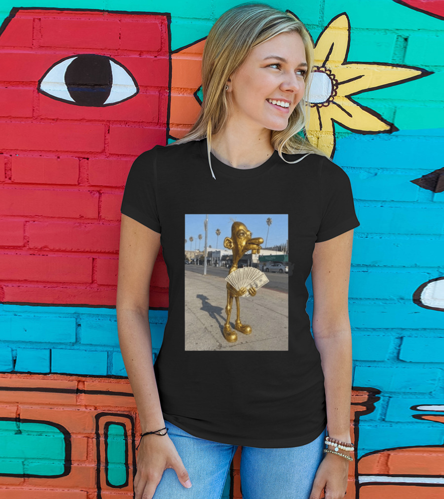 Rich Neegy Golden Cartoon Character Holding Cash On Street T-Shirt