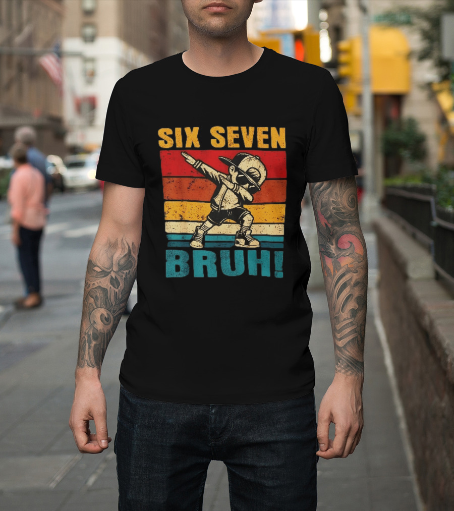 Six Seven Bruh Dabbing Vintage Stripes Kid Dance Cap T-Shirt