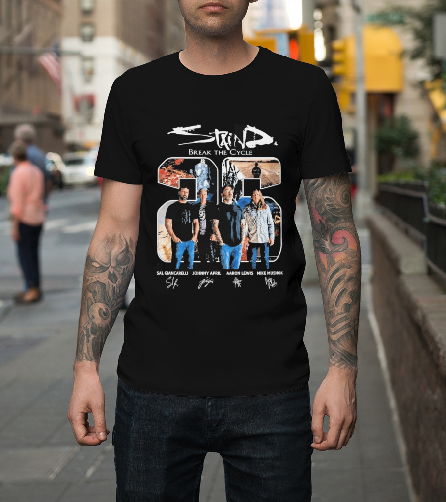 Staind Break The Cycle 23 Sal Giancarelli Johnny April Aaron Lewis Mike Mushok Signatures Rock Band T-Shirt