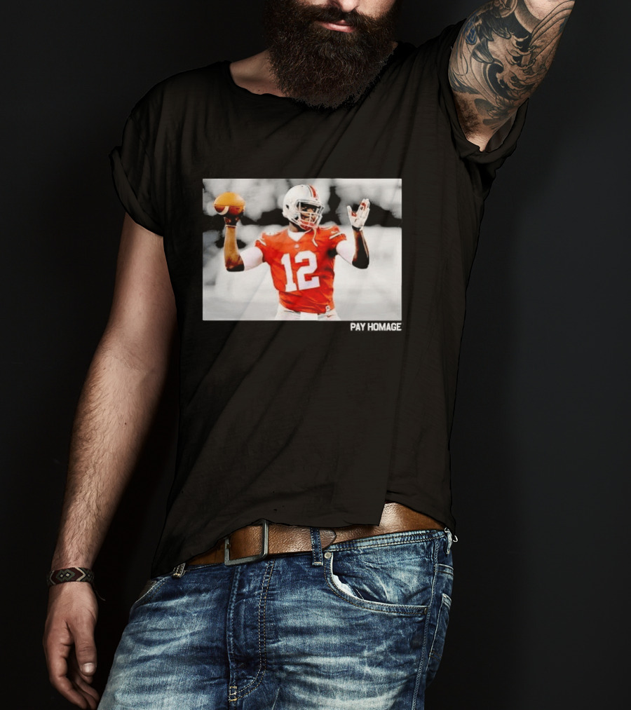 Ohio State Buckeyes Quarterback Number 12 Throwing Football Selective Color Pay Homage T-Shirt