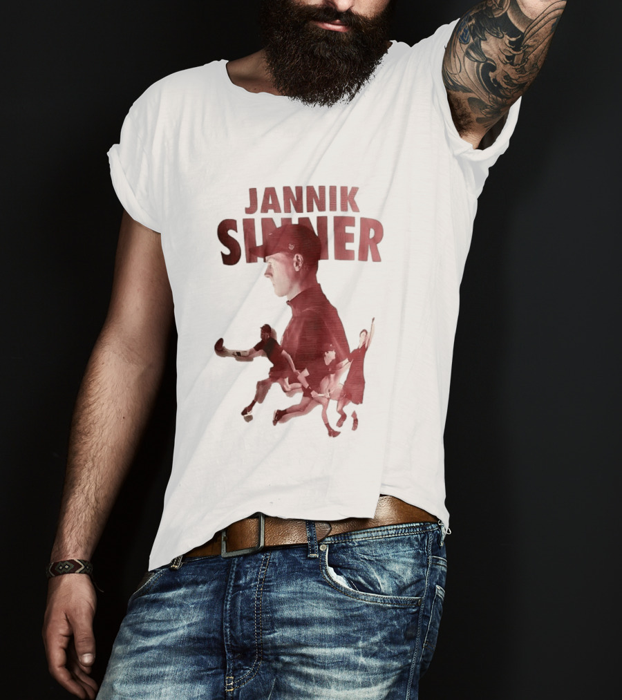 Jannik Sinner Red Double Exposure Tennis Action Poses T-Shirt