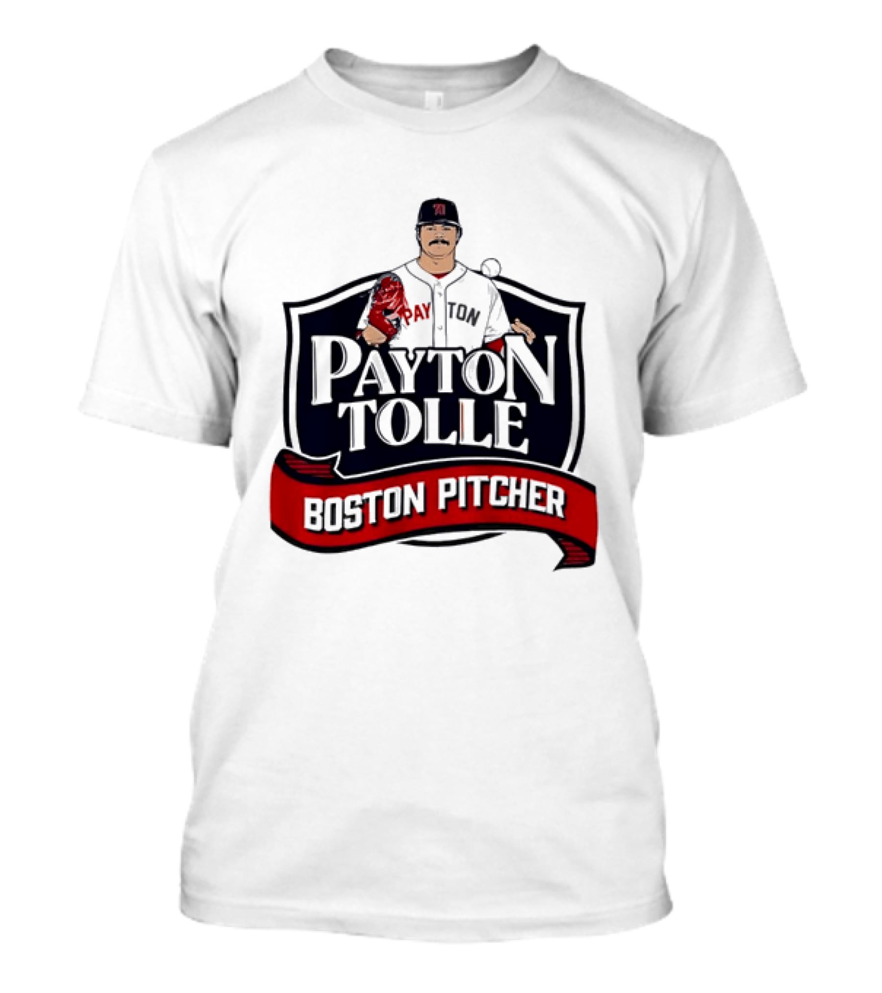 Payton Tolle Boston Pitcher Cartoon Player Shield Ribbon T-Shirt