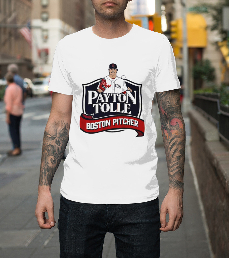 Payton Tolle Boston Pitcher Cartoon Player Shield Ribbon T-Shirt