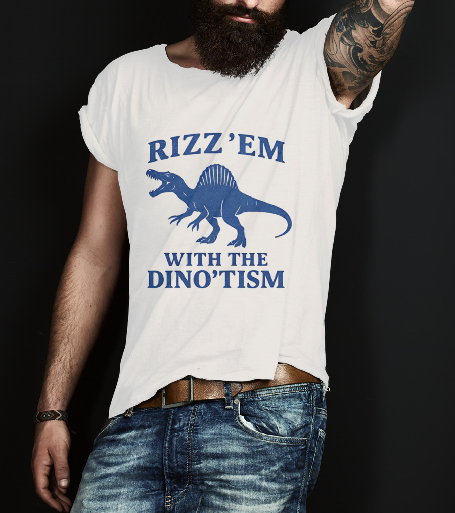 Rizz'em With The Dino'tism Spinosaurus Roaring Blue T-Shirt