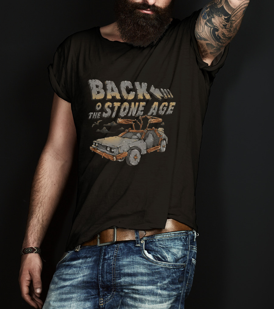 Back To The Stone Age Car Stone Age Style Time Travel Caveman T-Shirt