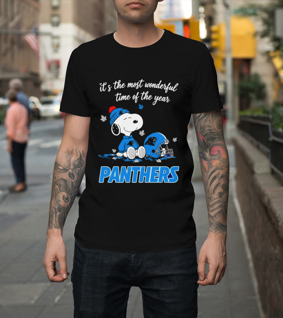 Panthers It's The Most Wonderful Time Of The Year Cartoon Snoopy Beanie Helmet T-Shirt