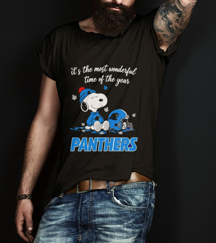 Panthers It's The Most Wonderful Time Of The Year Cartoon Snoopy Beanie Helmet T-Shirt