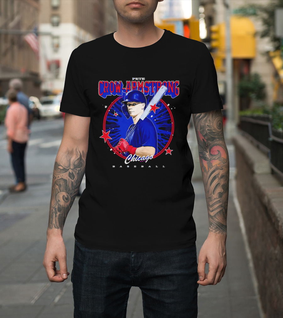 Chicago Baseball Pete Crow Armstrong Batting Photo Red Stars T-Shirt