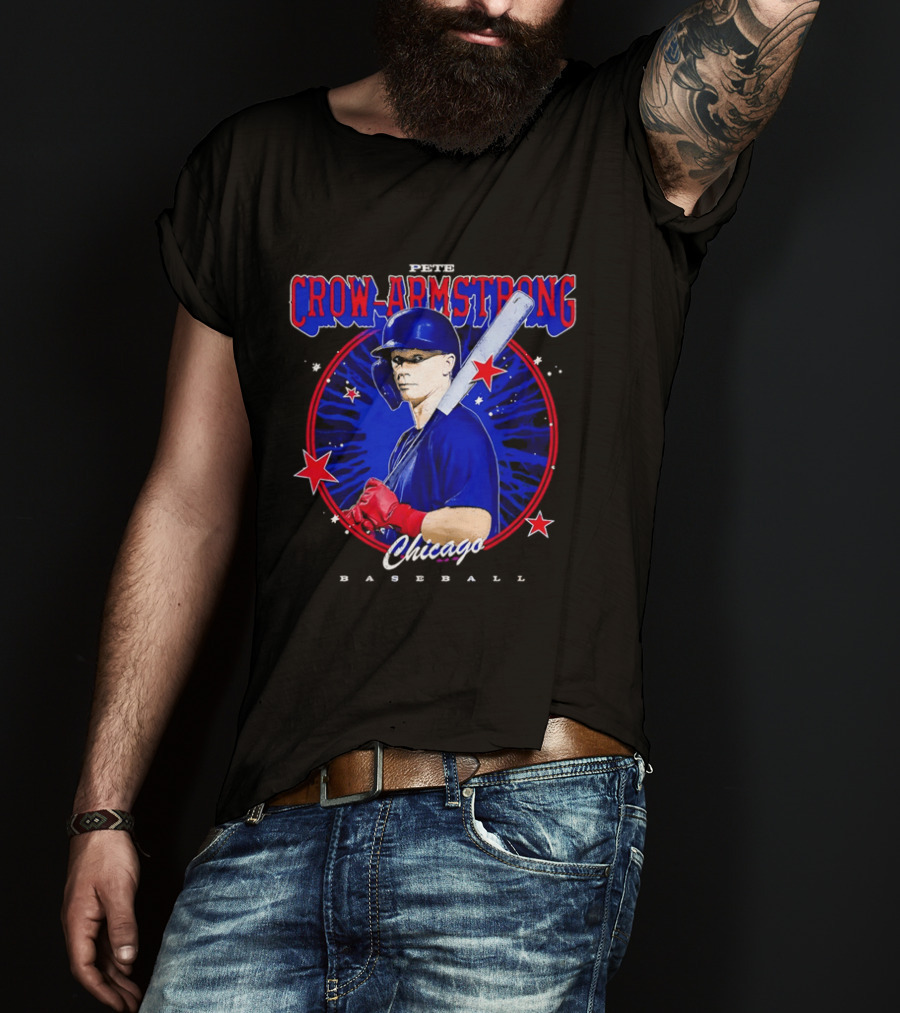 Chicago Baseball Pete Crow Armstrong Batting Photo Red Stars T-Shirt