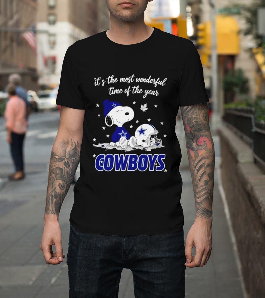 Its The Most Wonderful Time Of Year Snoopy Dallas Cowboys Beanie Helmet Stars T-Shirt