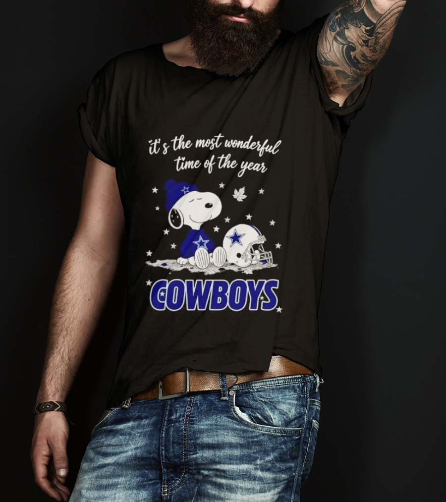Its The Most Wonderful Time Of Year Snoopy Dallas Cowboys Beanie Helmet Stars T-Shirt