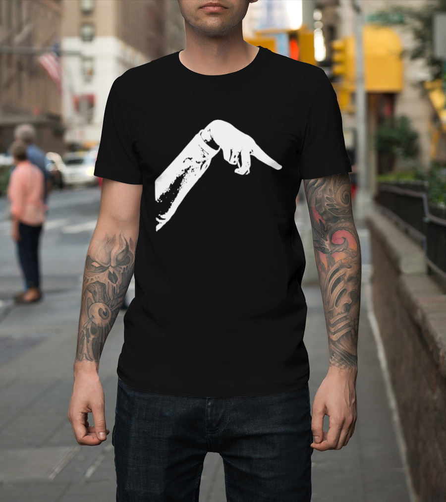 Monochrome Pointing Hand Sleeve Downward T-Shirt