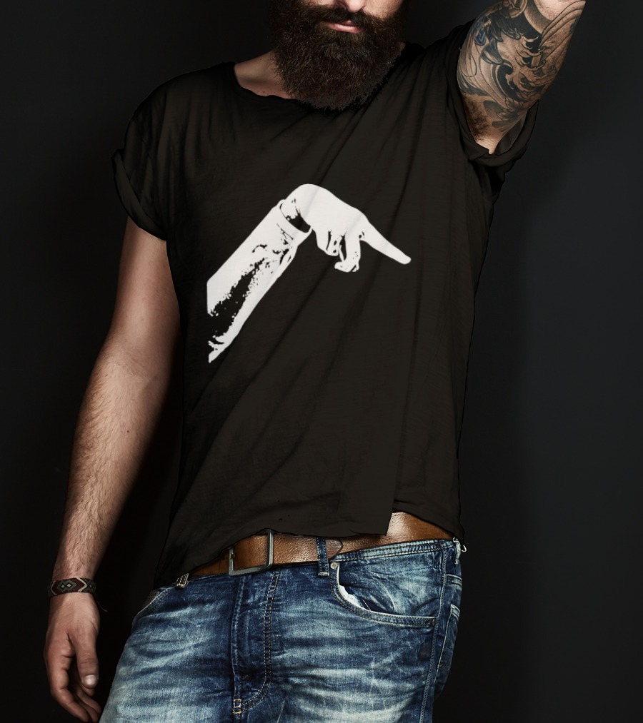 Monochrome Pointing Hand Sleeve Downward T-Shirt