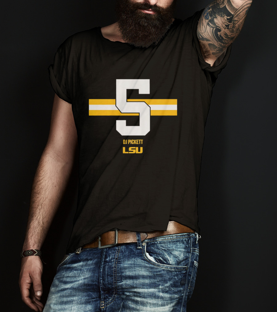 LSU Tigers DJ Pickett Number 5 Yellow T-Shirt