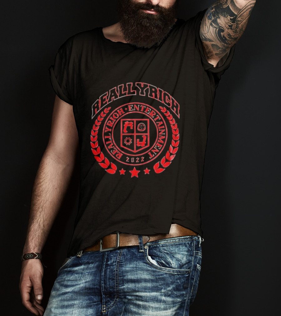 Reallyrich Entertainment 2022 Laurel Wreath Red Crest Shield And Stars T-Shirt