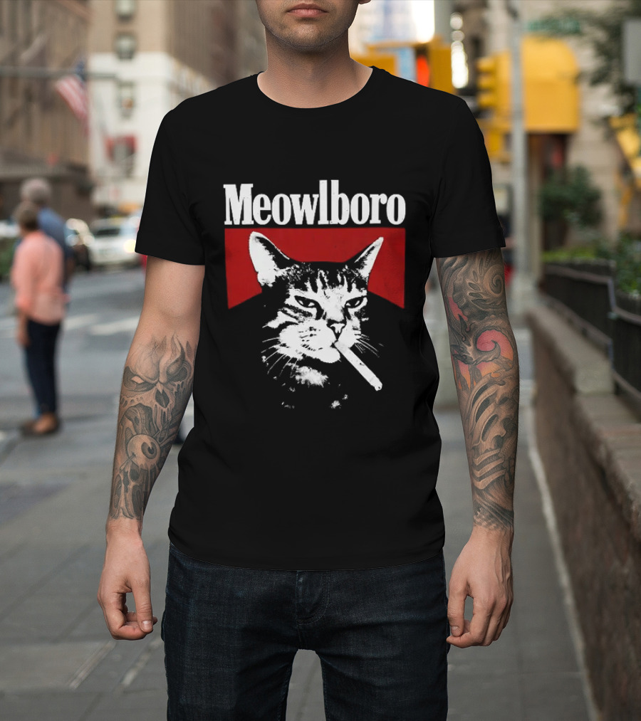 Meowlboro Cat Cigarette Parody With Smoking Cat And Red T-Shirt