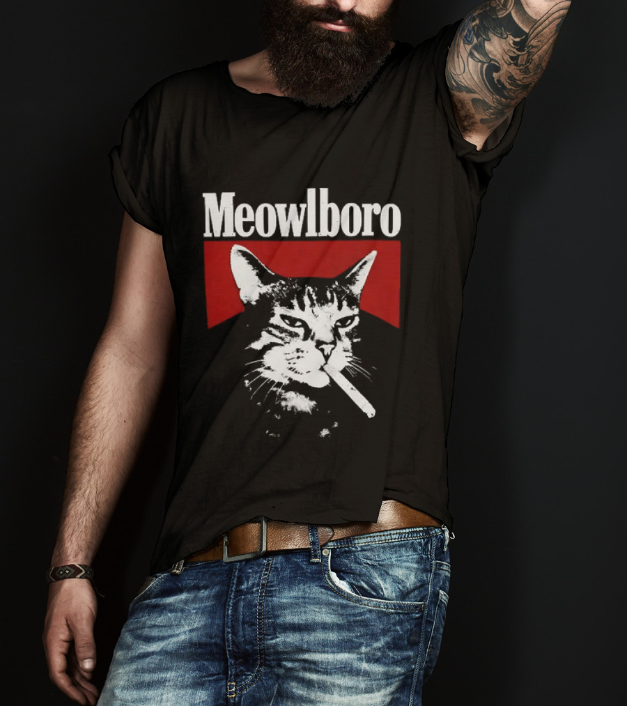 Meowlboro Cat Cigarette Parody With Smoking Cat And Red T-Shirt