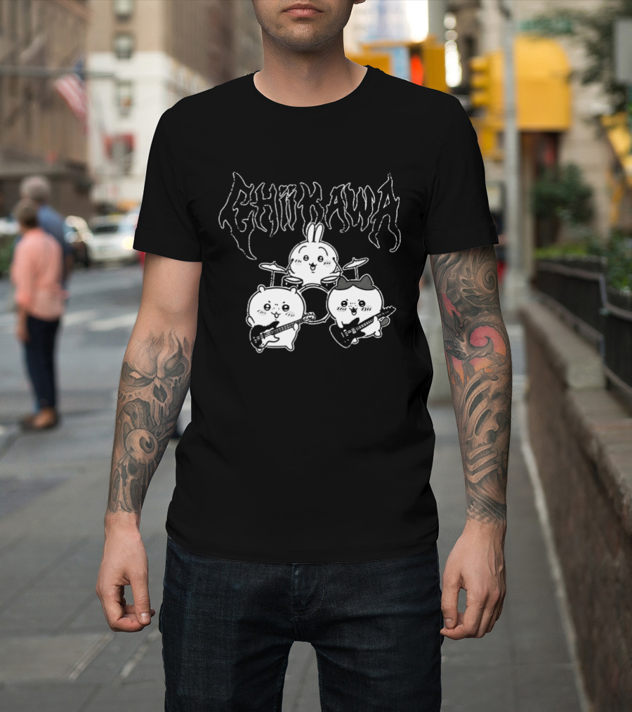 Chiikawa Kawaii Metal Band Characters With Instruments T-Shirt
