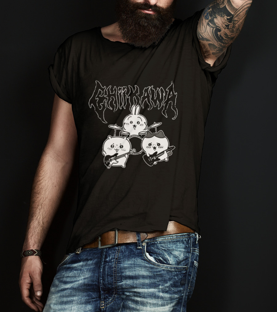 Chiikawa Kawaii Metal Band Characters With Instruments T-Shirt