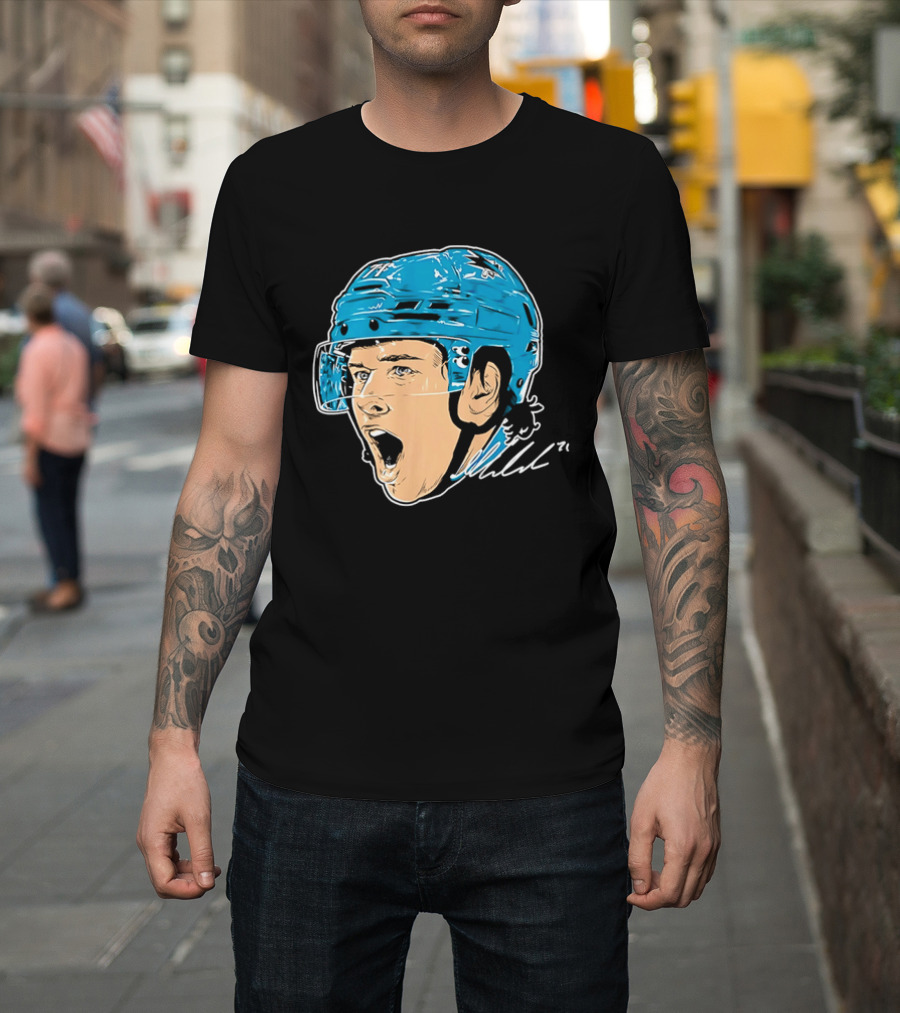 San Jose Sharks NHL 71 Yelling Hockey Player Helmet Caricature T-Shirt