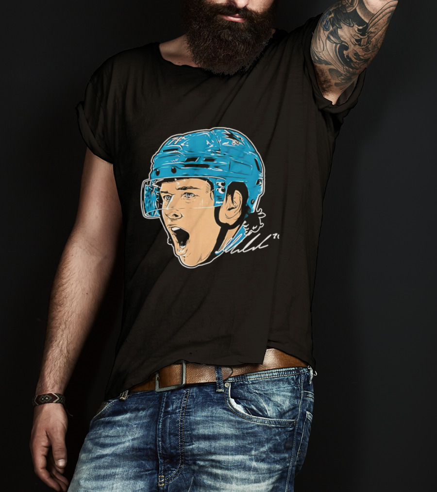 San Jose Sharks NHL 71 Yelling Hockey Player Helmet Caricature T-Shirt
