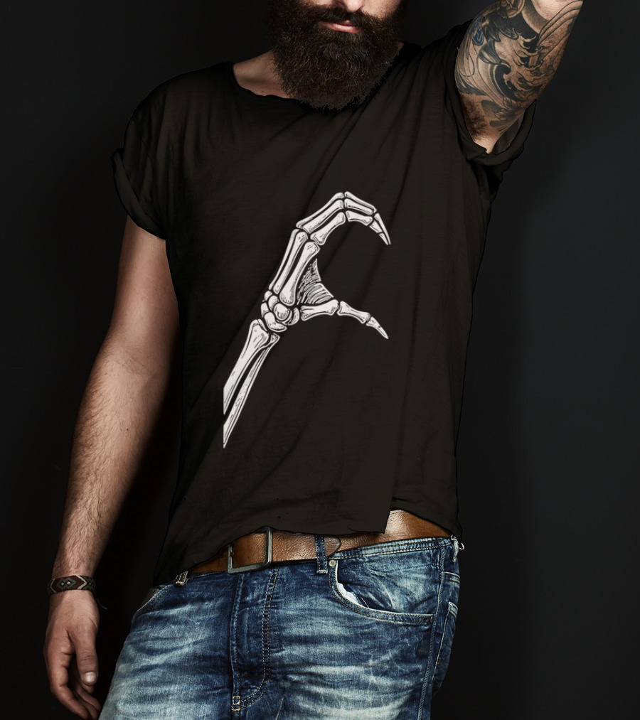 Skeleton Bone Hand Half Heart Gesture Line Sketch T-Shirt