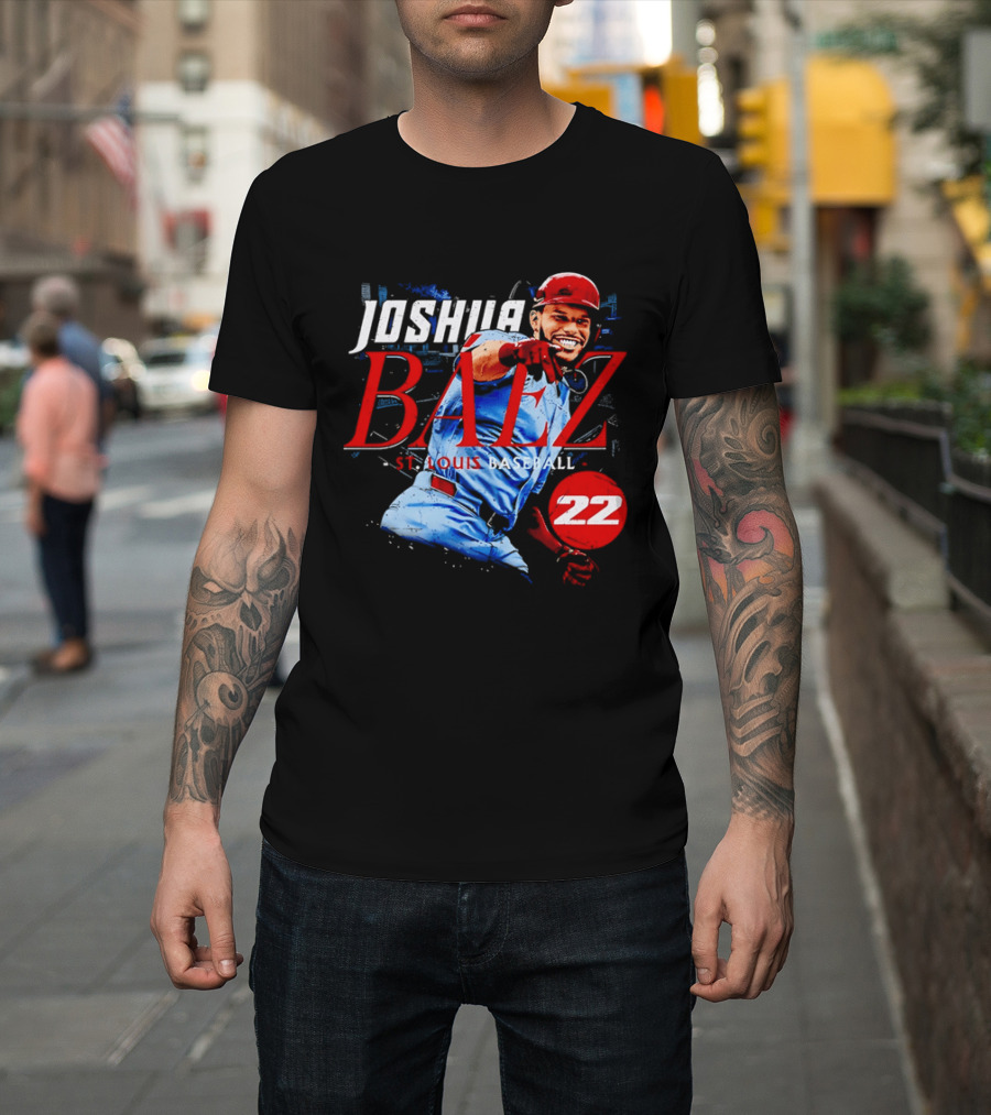Joshua Baez 22 St Louis Baseball Red Helmet Distressed Photo T-Shirt