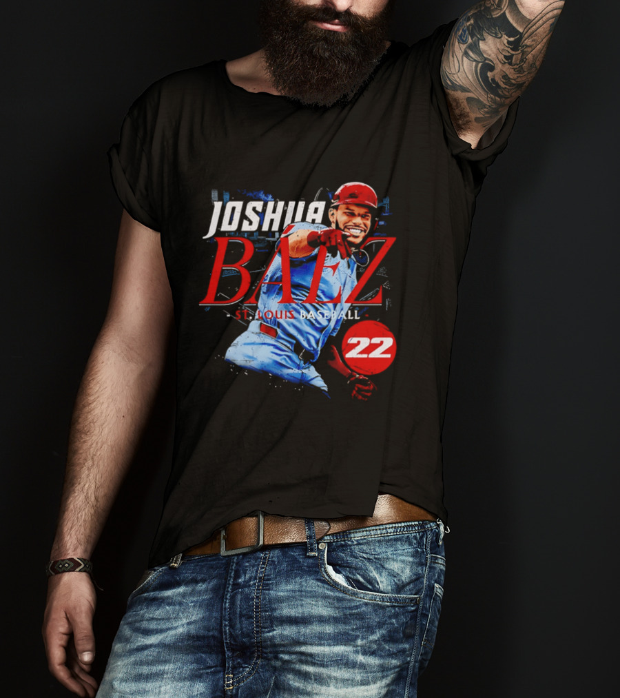 Joshua Baez 22 St Louis Baseball Red Helmet Distressed Photo T-Shirt