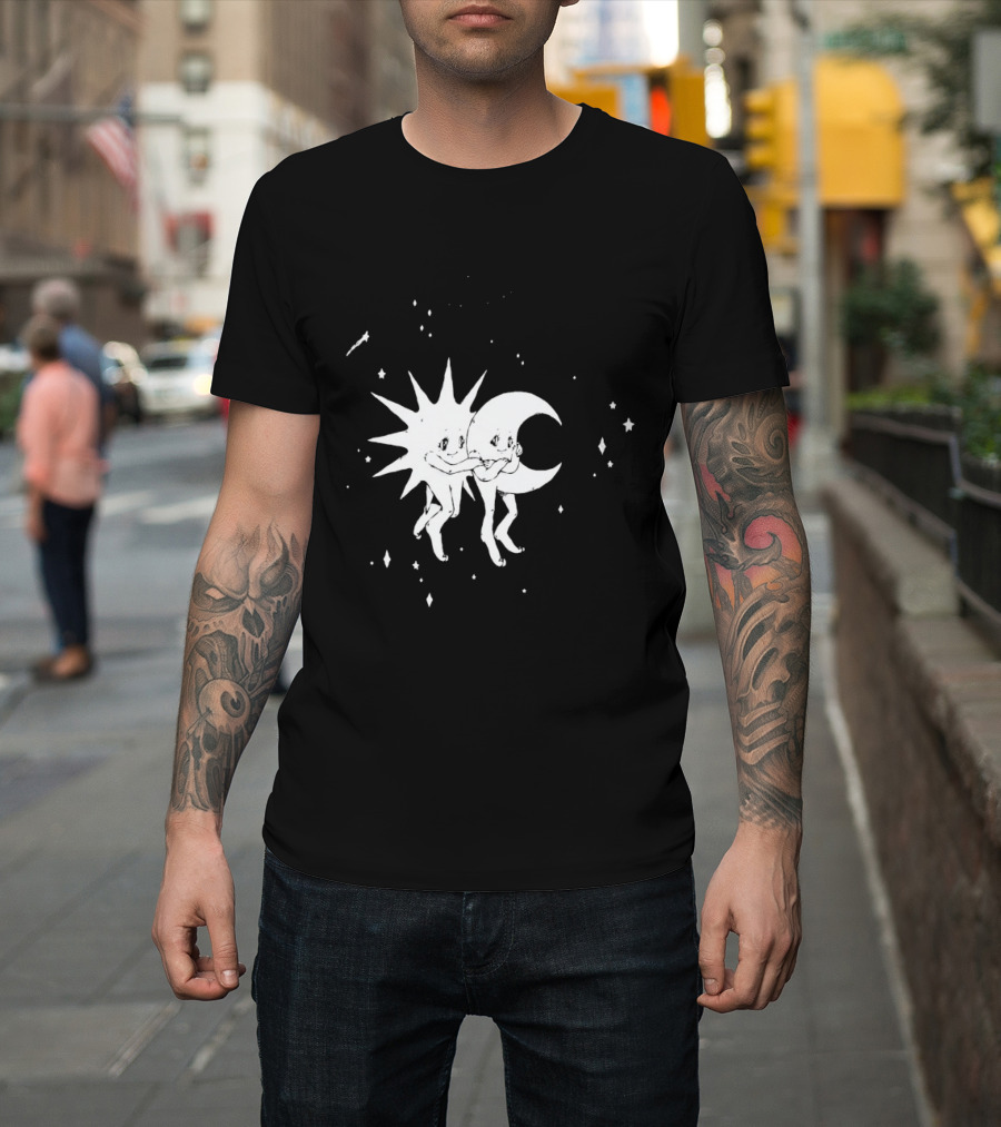 Steady Hands Sun Moon Black White Stars Walking T-Shirt