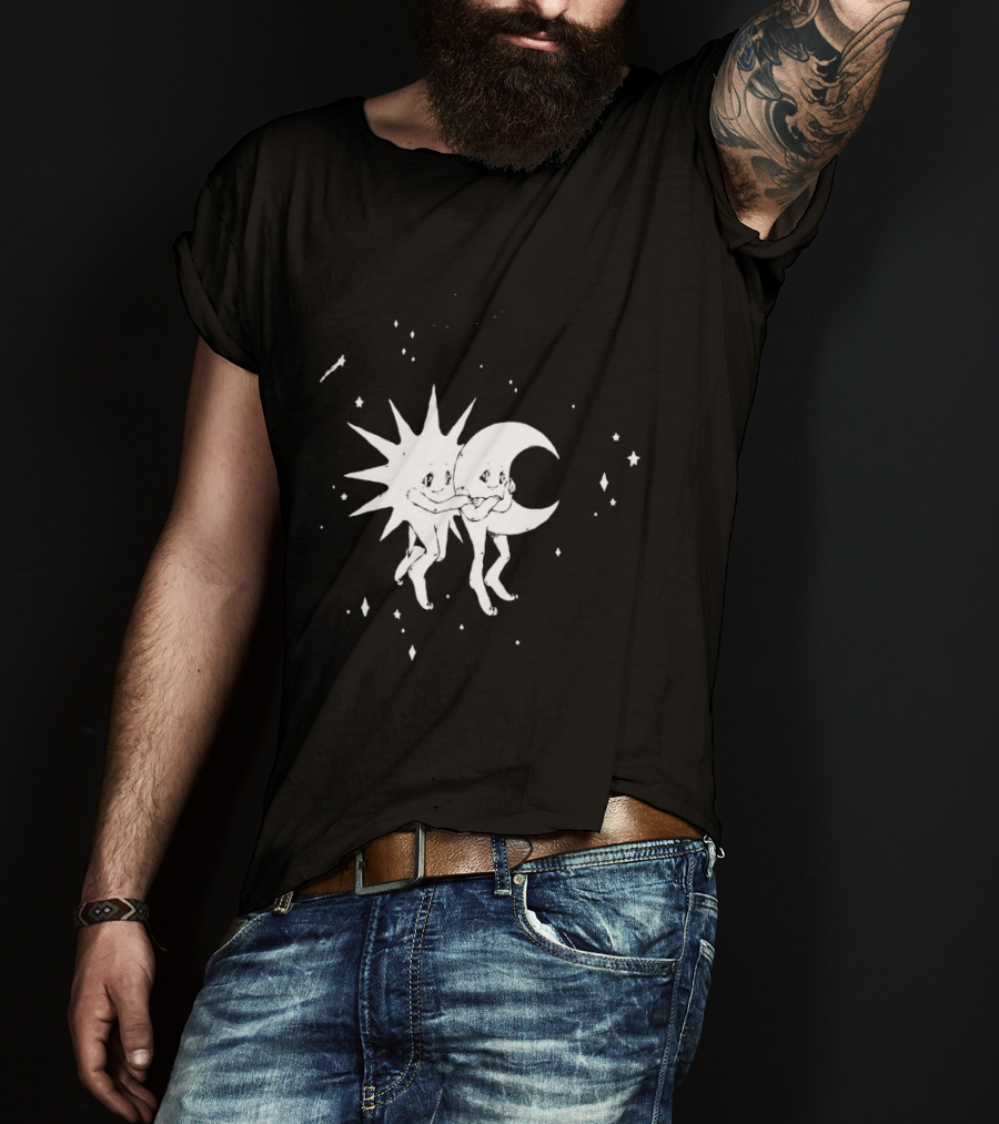 Steady Hands Sun Moon Black White Stars Walking T-Shirt