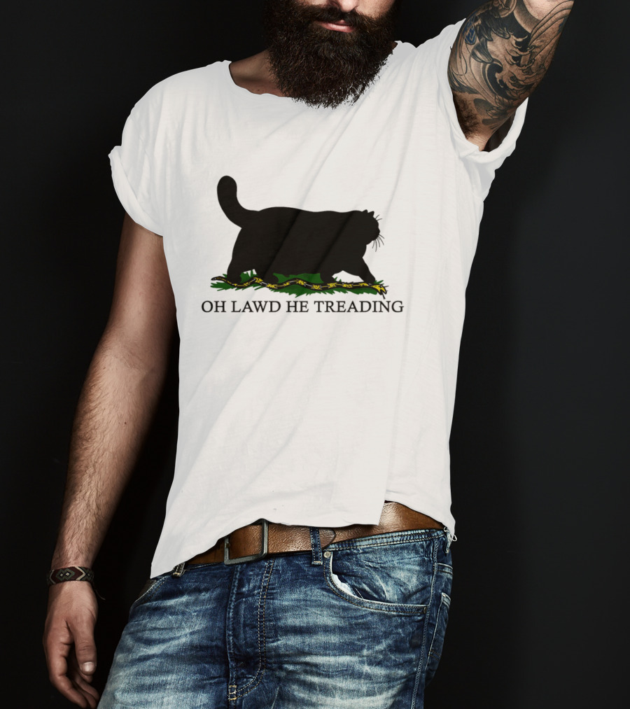 Oh Lawd He Treading Cat Silhouette With Snake And Grass T-Shirt