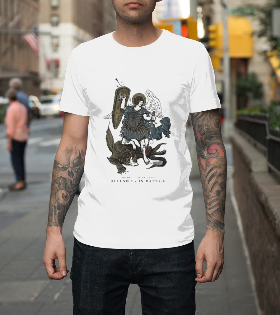 Saint Mxxxxxx Archangel Michael Defend Us In Battle Medieval Angelic Warrior T-Shirt