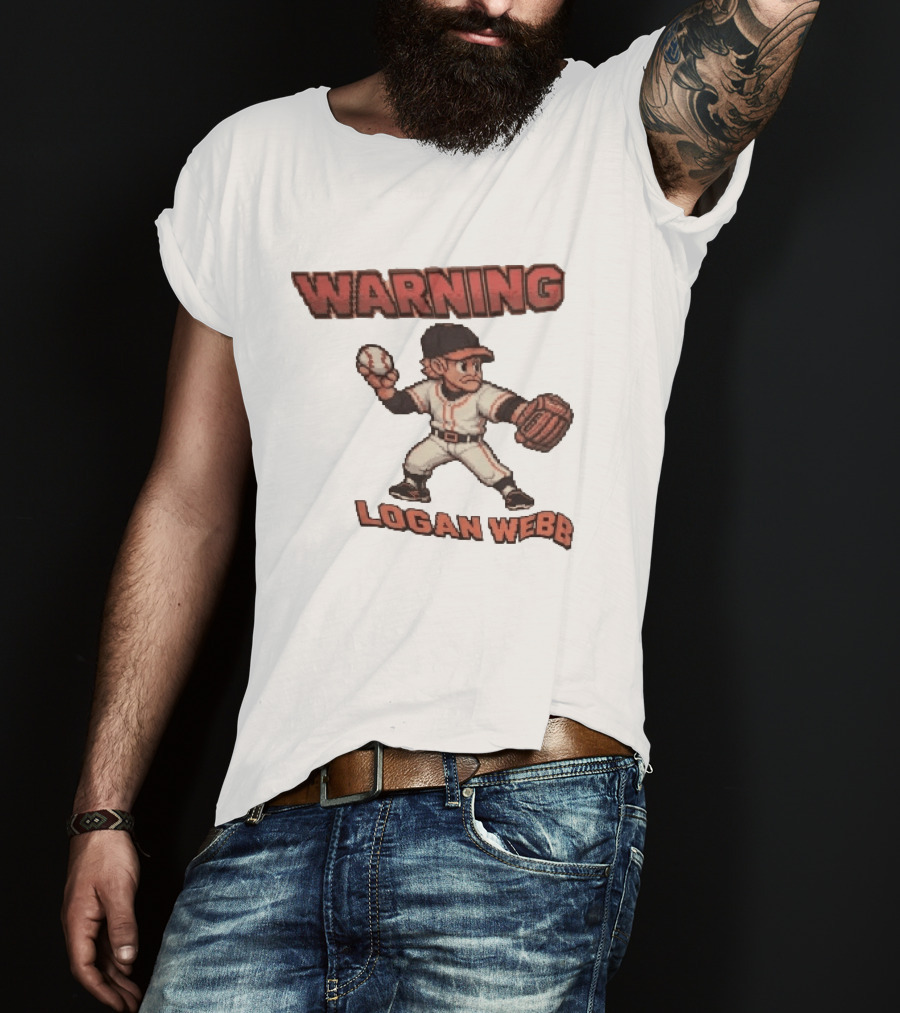 Warning Logan Webb 8 Bit Baseball T-Shirt