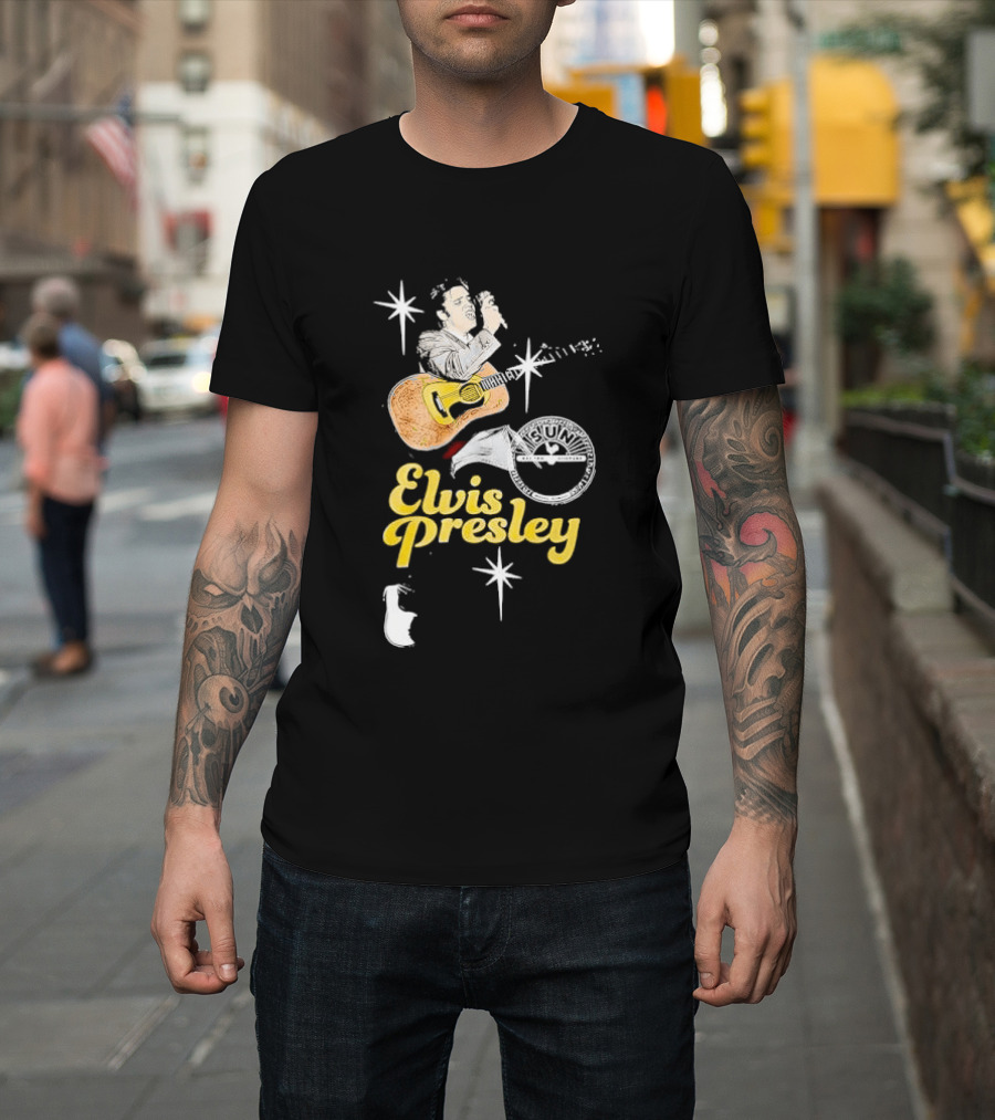 Sun Record Company Elvis Presley Playing Acoustic Guitar Starbursts T-Shirt