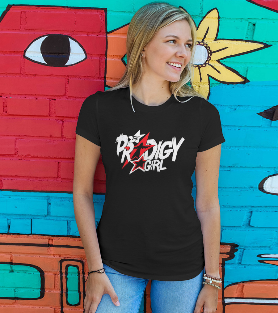 The Prodigy Girl Red White Stars Distressed Brush Lettering T-Shirt