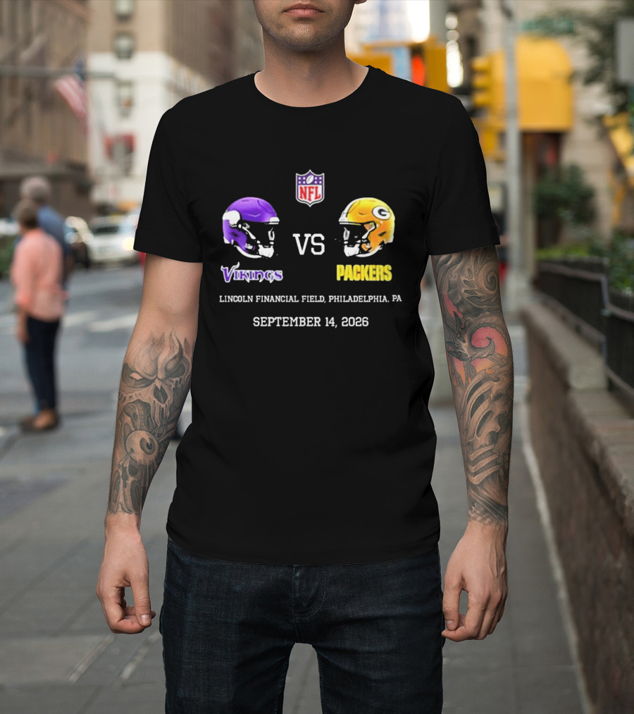 Vikings Vs Packers Lincoln Financial Field Philadelphia PA September 14 2026 T-Shirt