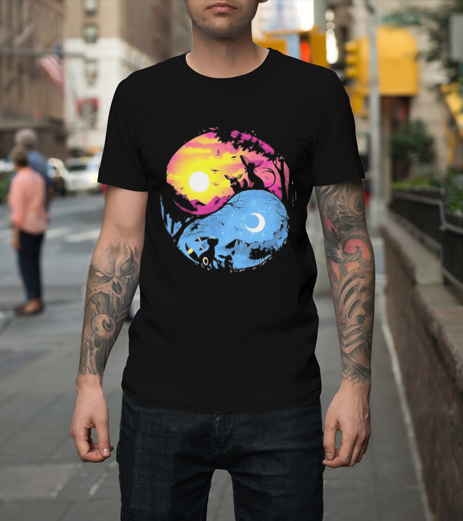 Yin Yang Espeon Umbreon Day Night Sunset Crescent Moon Harmony T-Shirt