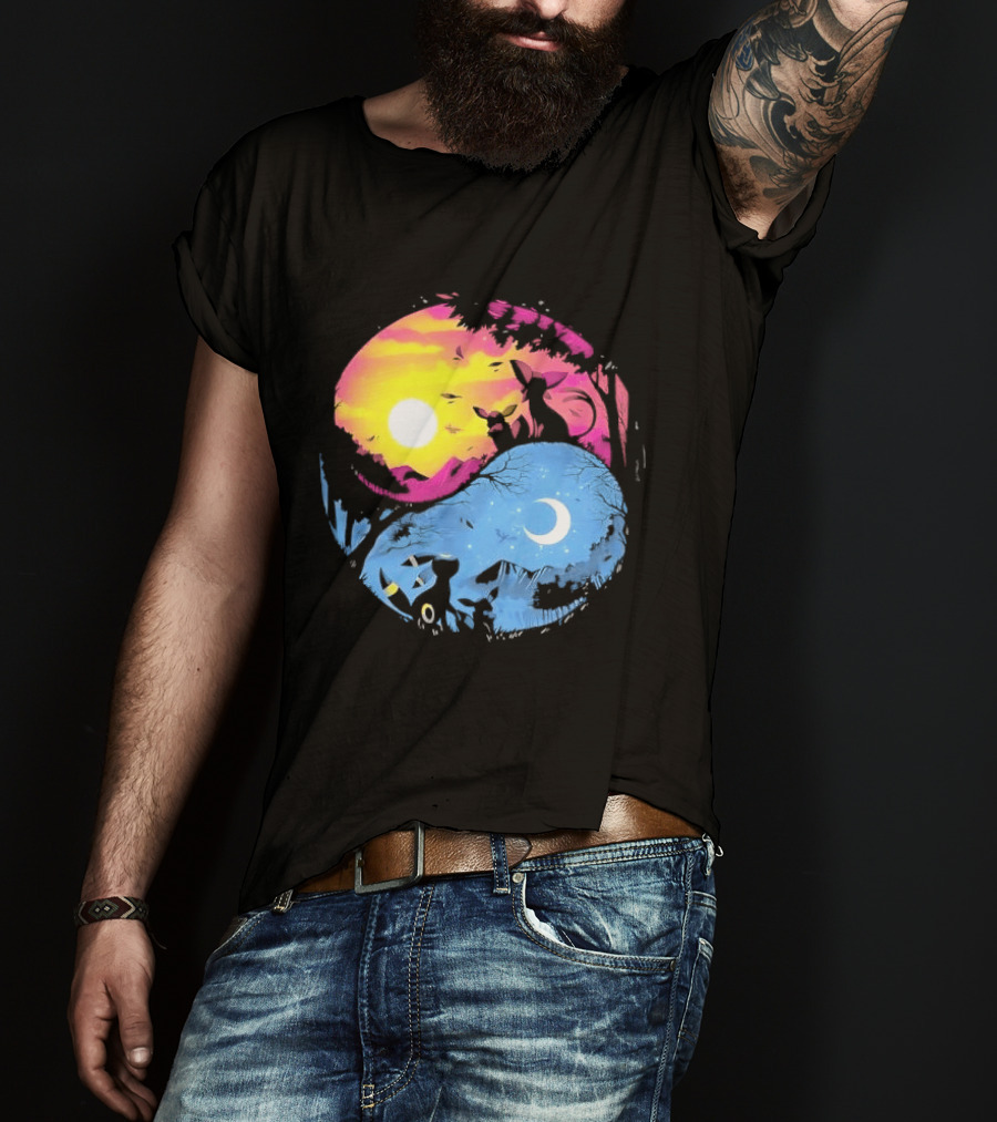 Yin Yang Espeon Umbreon Day Night Sunset Crescent Moon Harmony T-Shirt