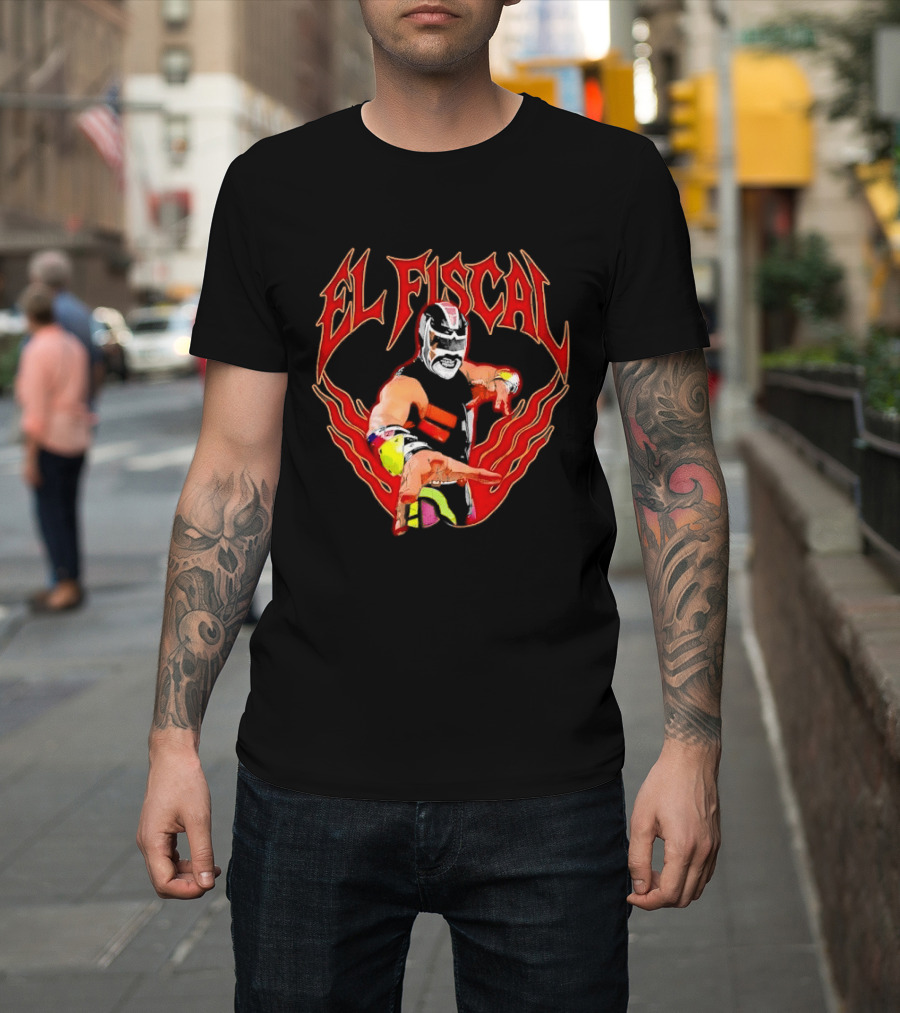 El Fiscal Masked Luchador Wrestler With Flame Hand Frame T-Shirt